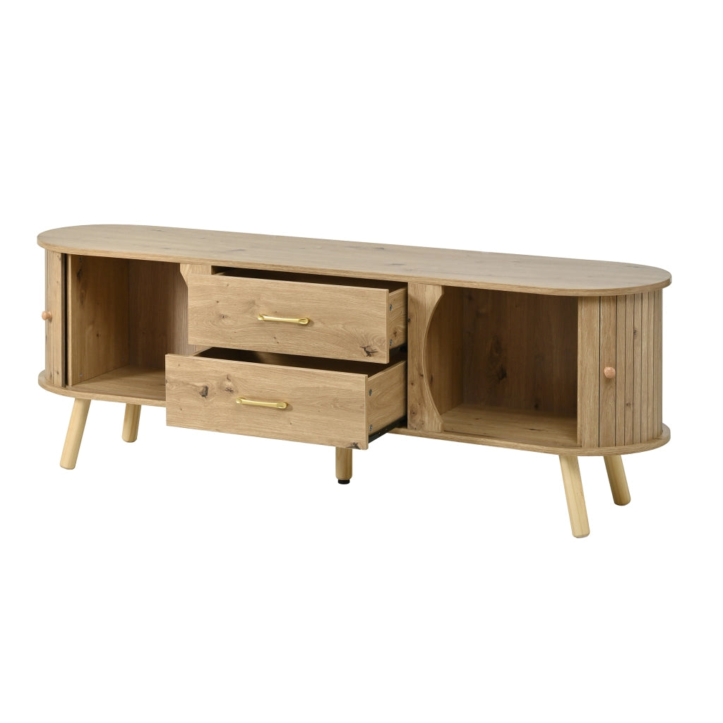 Mobile TV con 2 Ante Scorrevoli e 2 Cassetti ¨C MINIMAL ¨C Legno MDF Massello, Design Scandinavo