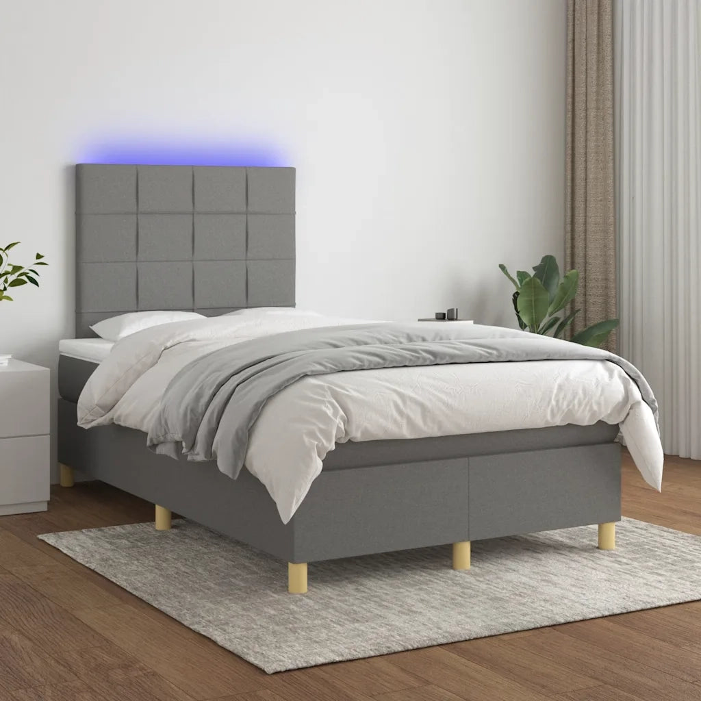 Letto a Molle Materasso e LED Grigio Scuro 120x190cm in Tessuto 3270247