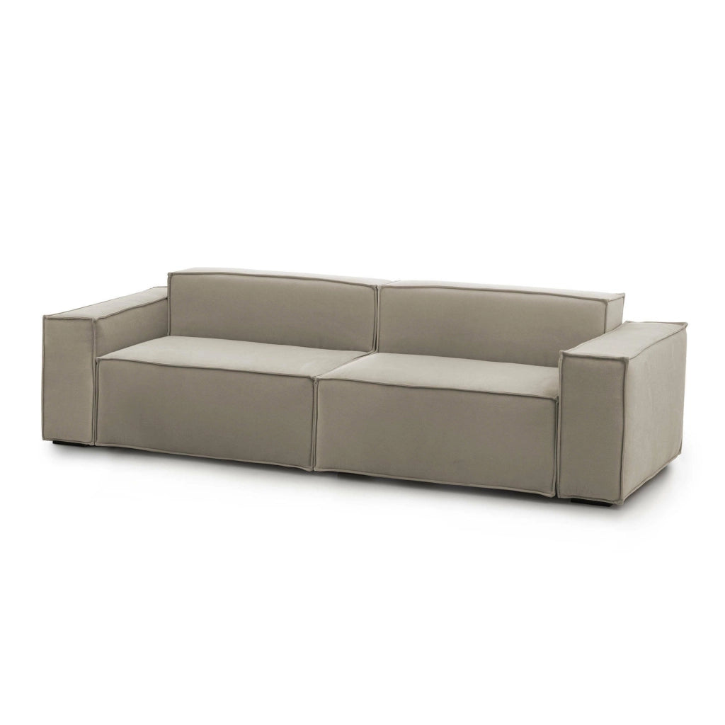 Divano fisso Argo, Divano componibile a 3 posti lineare, Made in Italy, SofÒ  moderno da soggiorno in tessuto, Cm 260x95h70, Tortora