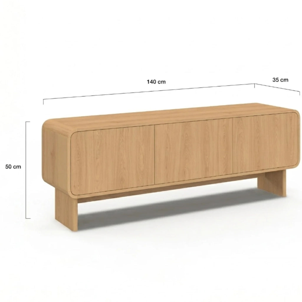 IDMarket - 140 cm CAPUCINE Mobile TV a 3 ante dal design arrotondato in faggio
