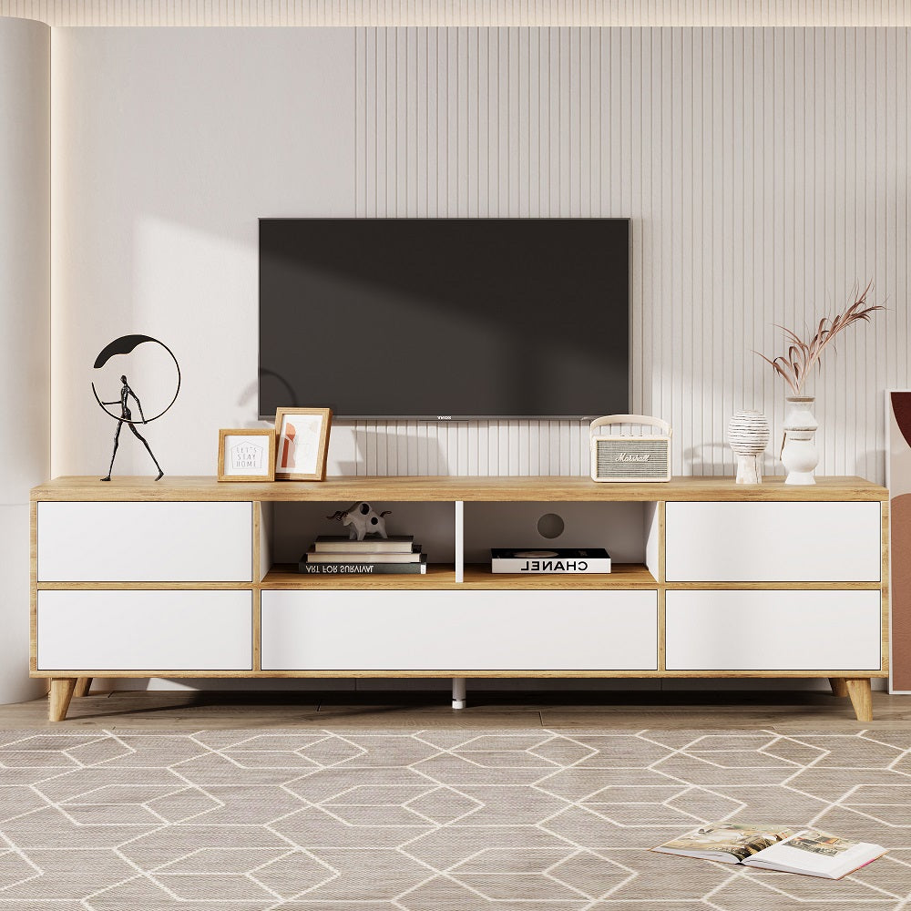 Armadio TV moderno - Xylo - 175 cm - Bianco - Venature legno