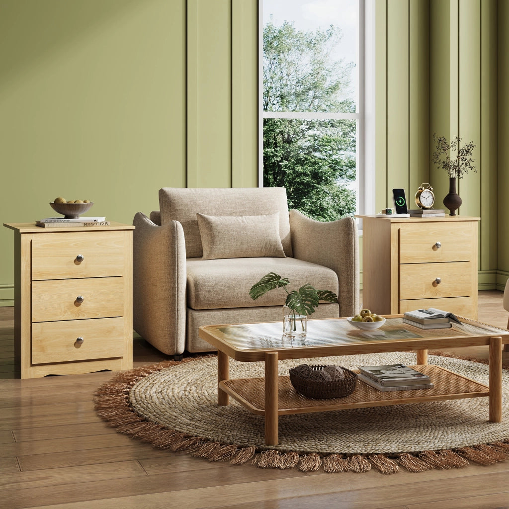 Comodino 3 Cassetti con USB e Prese ¨C zephmum ¨C Legno Rovere 40x40x50 cm