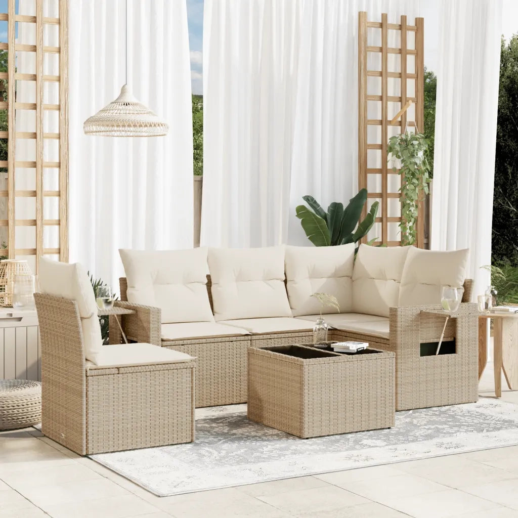 Set Divano da Giardino 6 pz con Cuscini Beige in Polyrattan 3252515