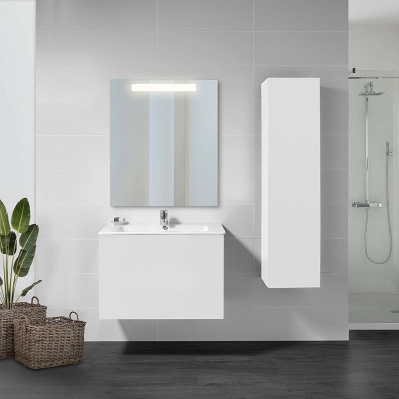 Specchio da bagno Cassiopeia con Illuminazione LED decorativa, diametro 60 cm, AC 230V 50Hz, 20W e 12W, Alluminio e Ve..