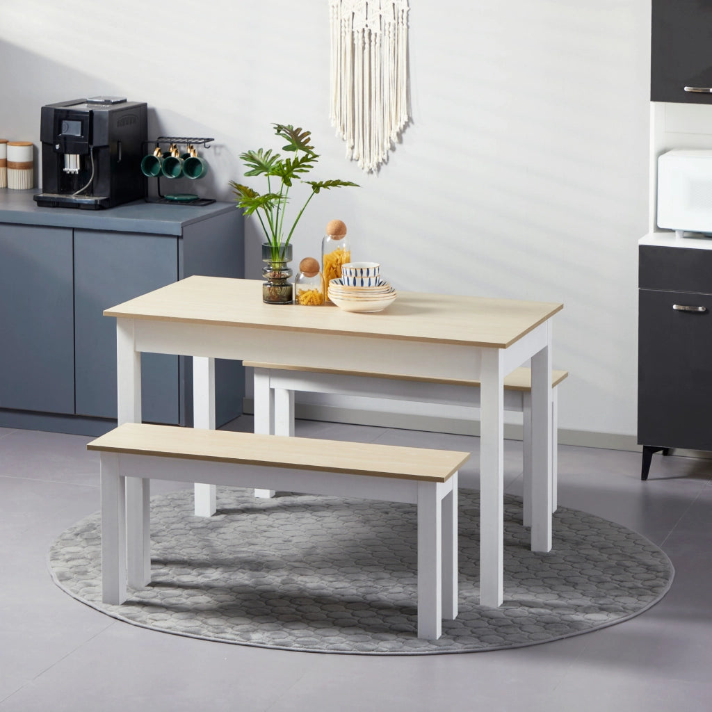 Tavolo da pranzo allungabile con 2 panche ¨C Minimal ¨C Legno effetto rovere 120x80x75 cm