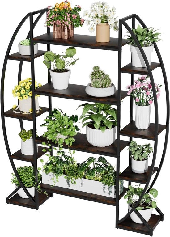 125 x 30 x 177 cm Racks per Piante in Metallo per Presentazione con Protezione di Inclinazione in Cotto e Nero