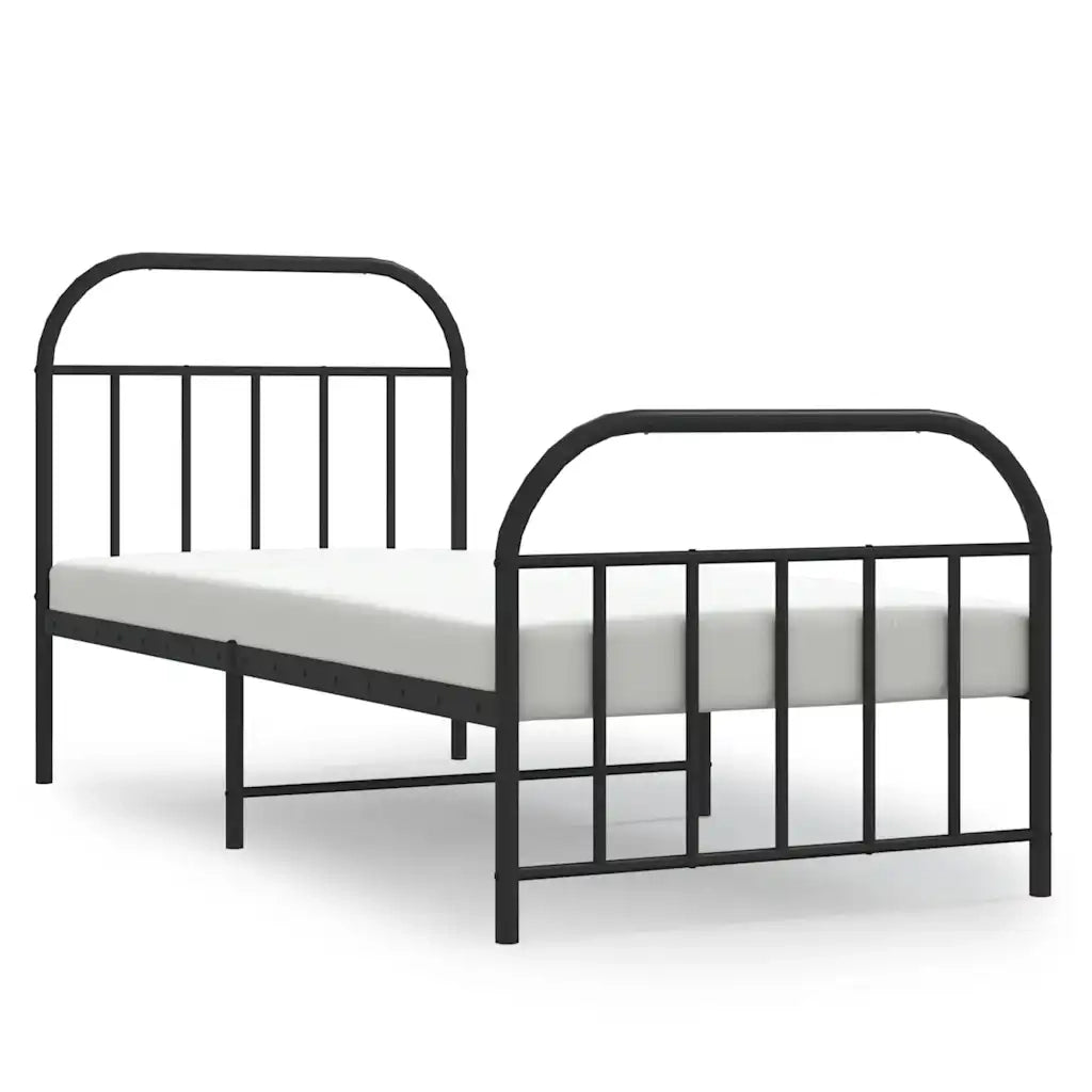 Letto singolo | Letto per adulti | Giroletto con Testiera e Pediera Metallo Nero 90x190 cm