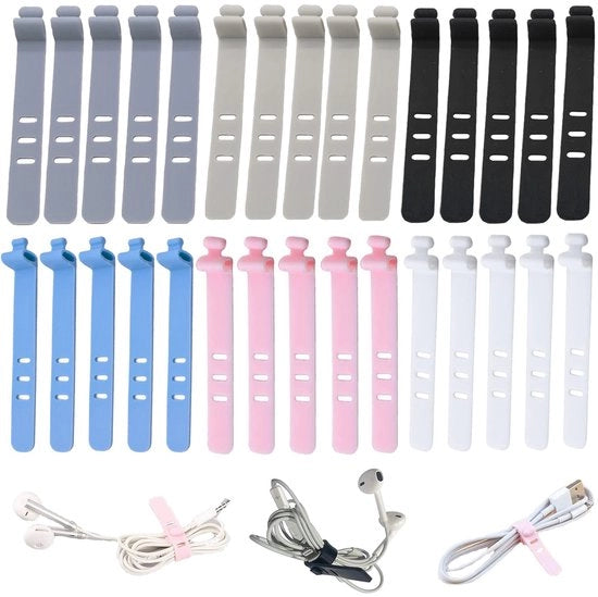 Cable binder in silicone - 30 pezzi - Organizza i tuoi cavi - Adatto per un ufficio ordinato