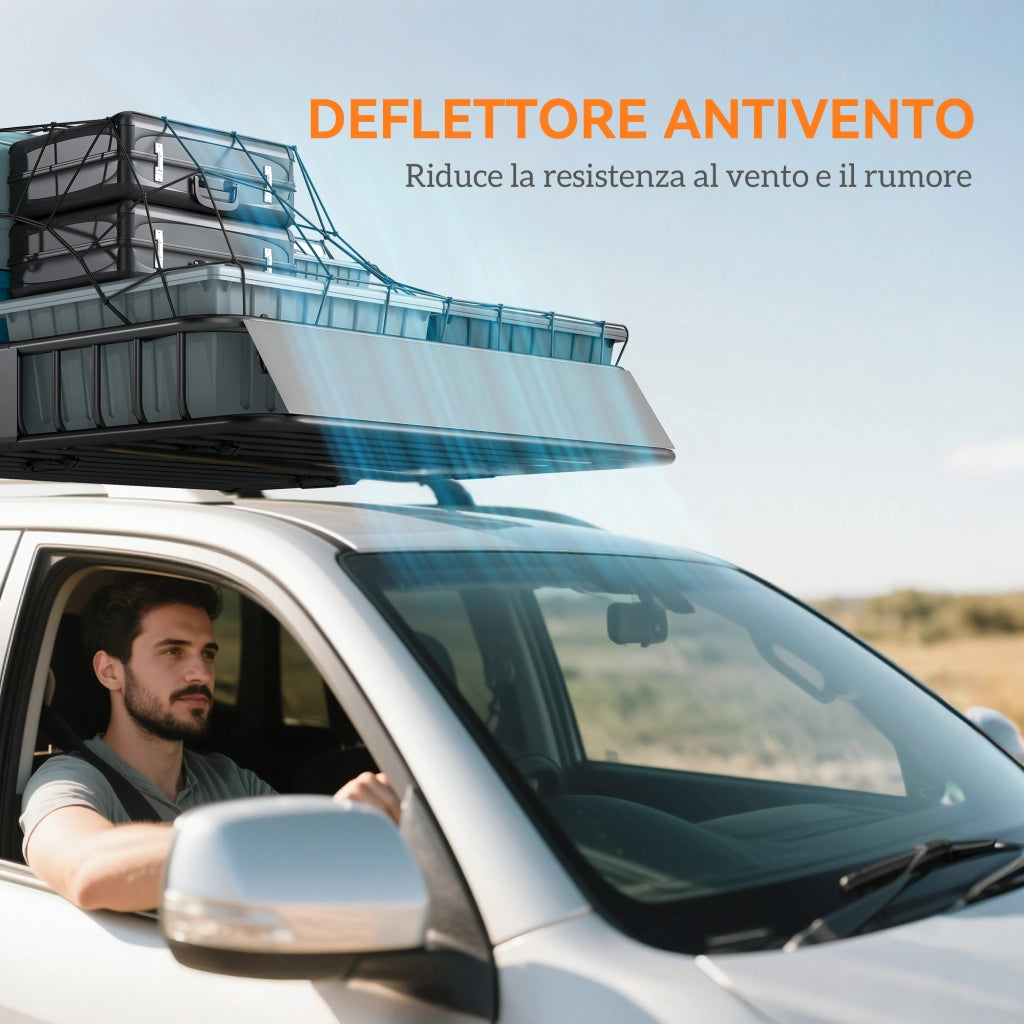 Portapacchi Auto in Acciaio con Deflettori e Guide Laterali ¨C Zephmum ¨C Nero 110.5x99.5x18.5 cm