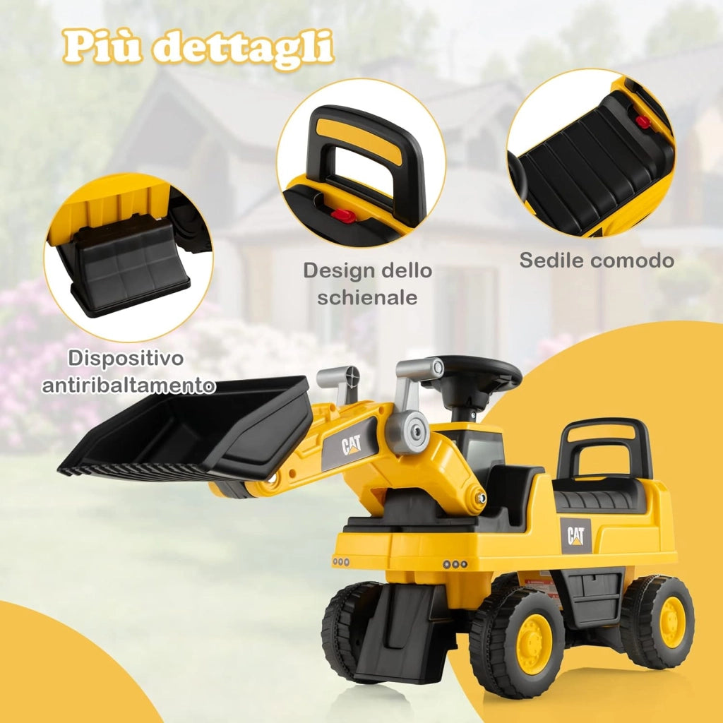 Ruspa Giocattolo per Bambini, Escavatore Cavalcabile a Spinta con Benna Regolabile, Clacson e Spazio di Archiviazione, Pneumatici Anti-scivolo, Regalo per Bambini 1-3 Anni (Stile 3)