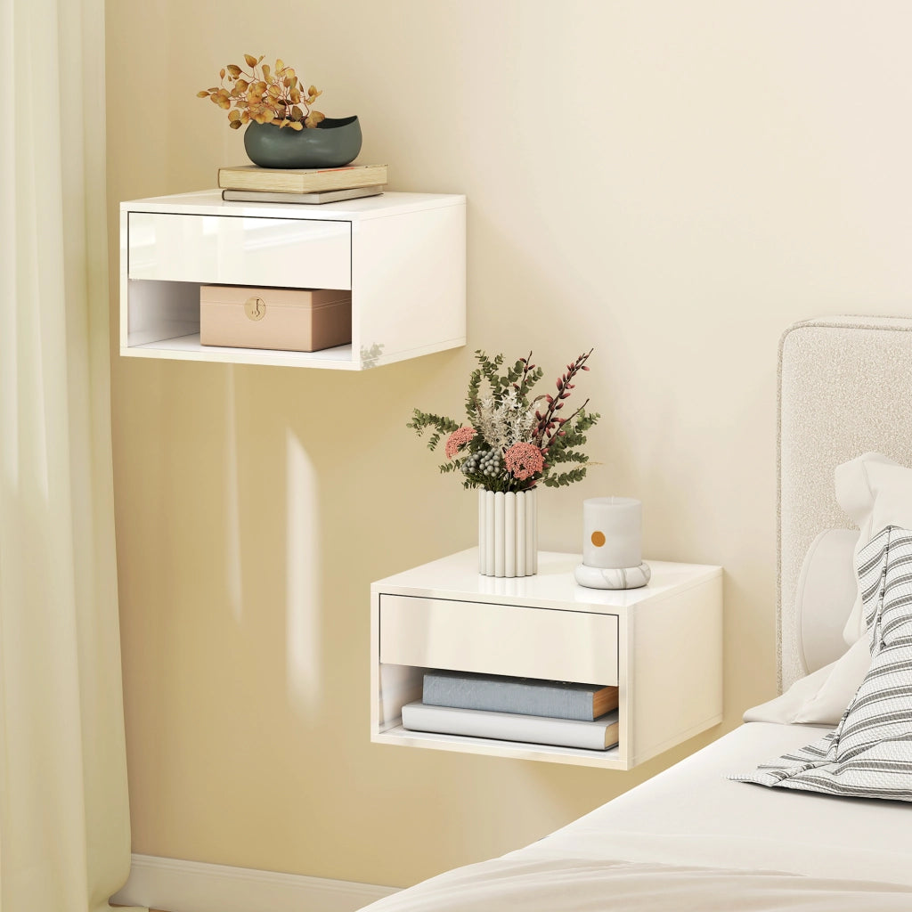 Comodini da parete ¨C zephmum ¨C 2 pezzi, bianco, 37x32x21 cm