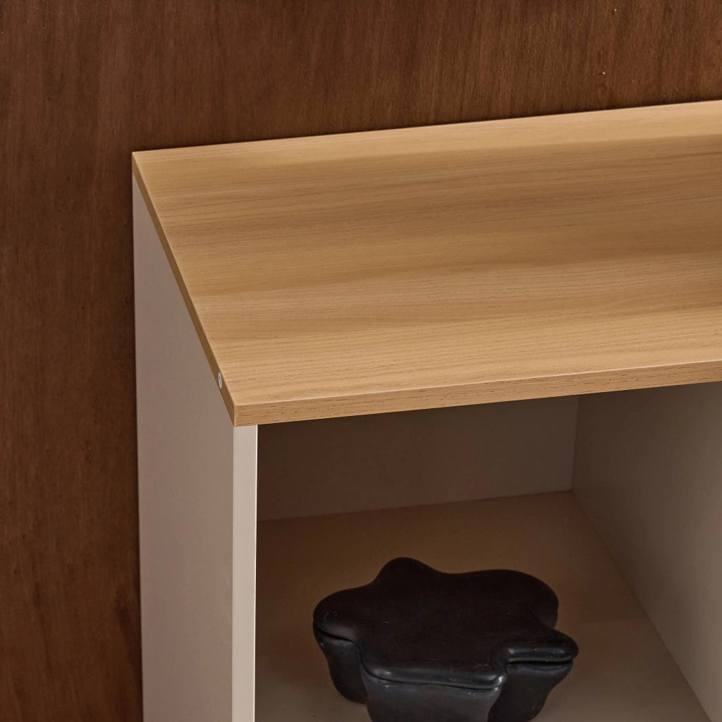 Credenza in metallo e decorazione in legno 1 anta, 80cm, beige