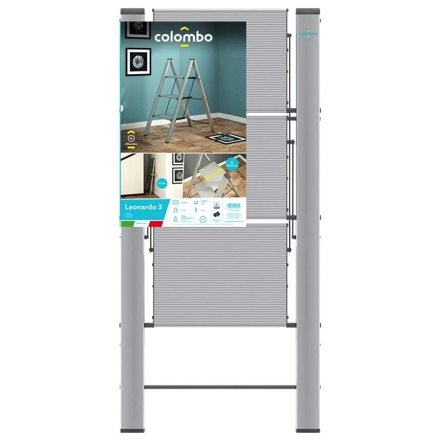 Colombo Sgabello Scala LEONARDO 3 gradini in alluminio anodizzato,ultrasottile,ultrapiatto,silver portata max 150kg EN14183 MADE IN ITALY