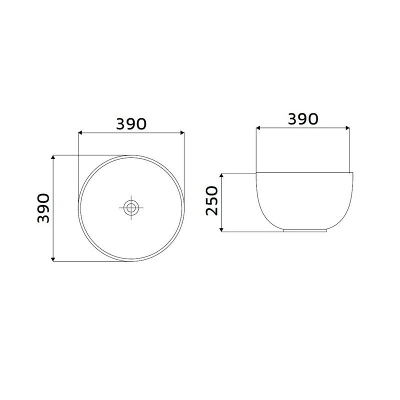 Lavabo da appoggio tondo in ceramica bianco lucido 390x250 mm senza piletta