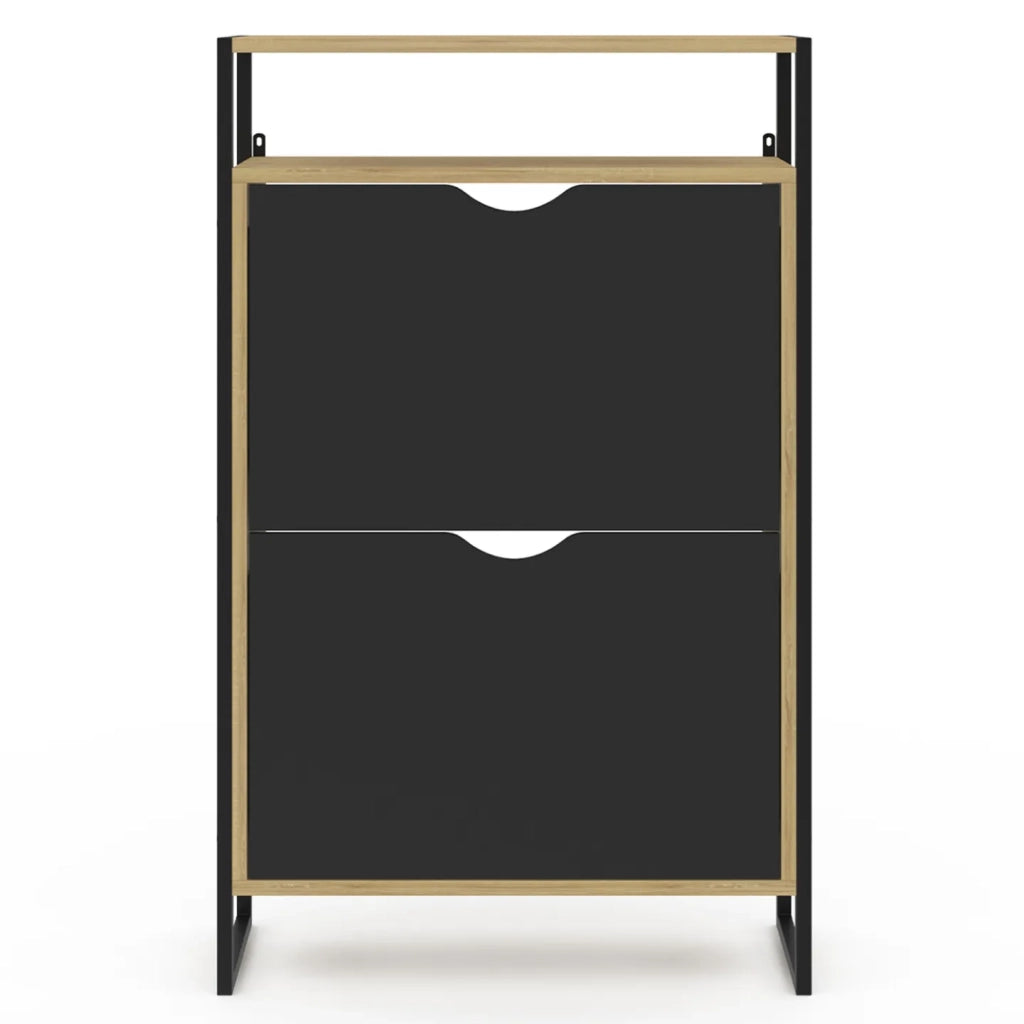 IDMarket - BOSTON Mueble zapatero de 2 puertas con estante superior de diseño industrial