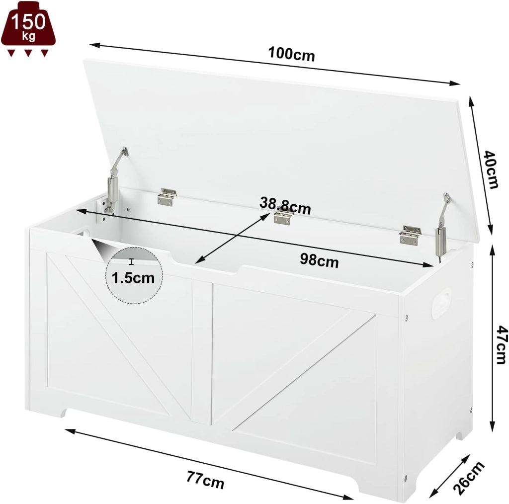 Panca Portaoggetti, Panca Contenitore Ingresso 100x40x47 cm, Cassapanca Contenitore Interno 76 L, Poggiapiedi da Divano, Corridoio, Camera da Letto, Soggiorno, Bianco