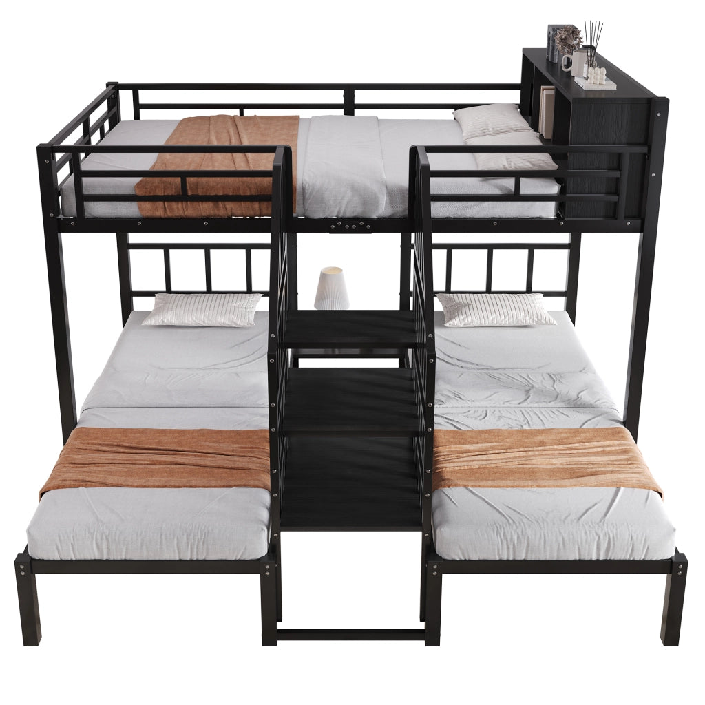LETTO A CASTELLO 239x208x161 cm Nero in Metallo e Legno, 3 posti