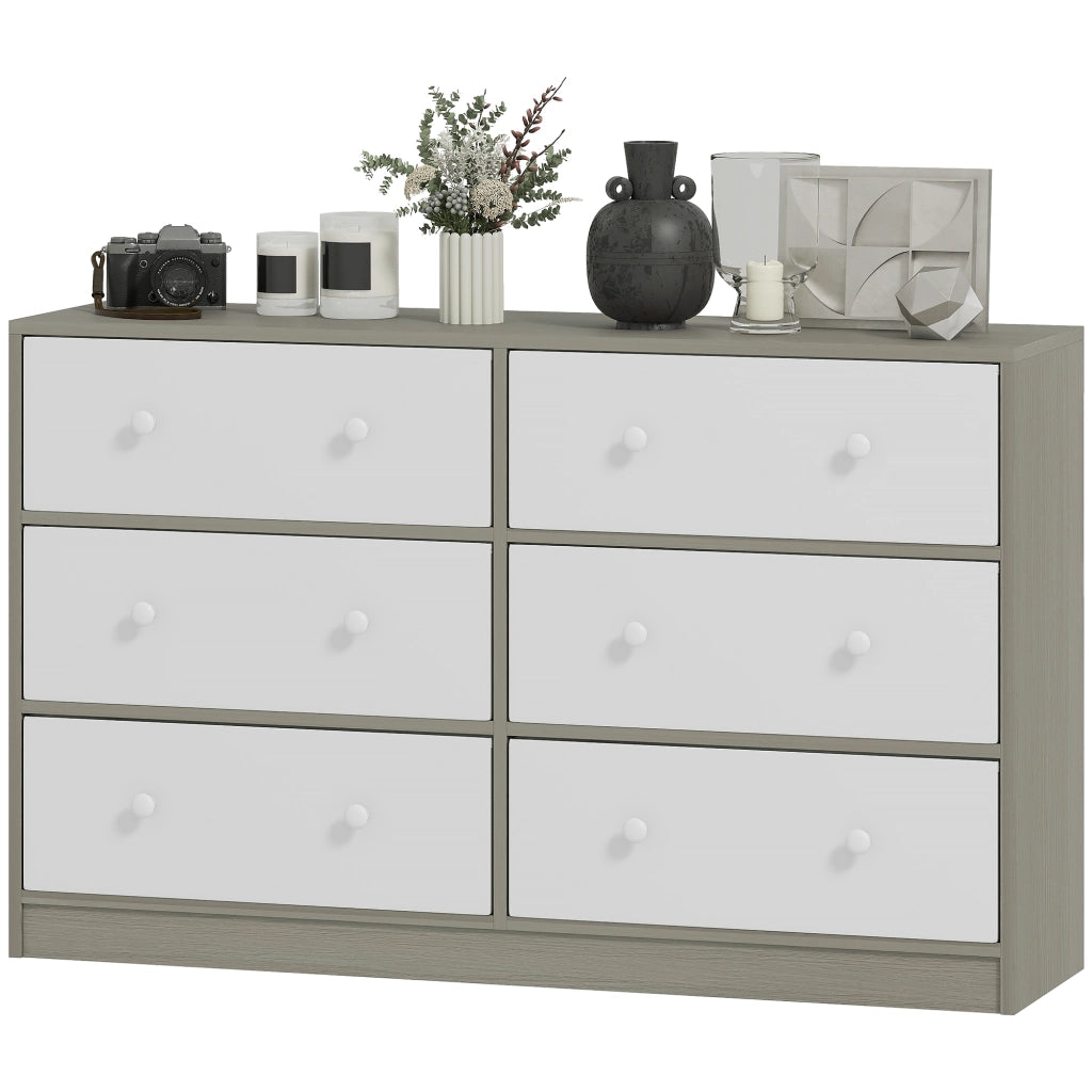 C¨®moda con 6 Cassetti Tessuto e MDF ¨C zephmum ¨C Bianco Grigio 60x40x
