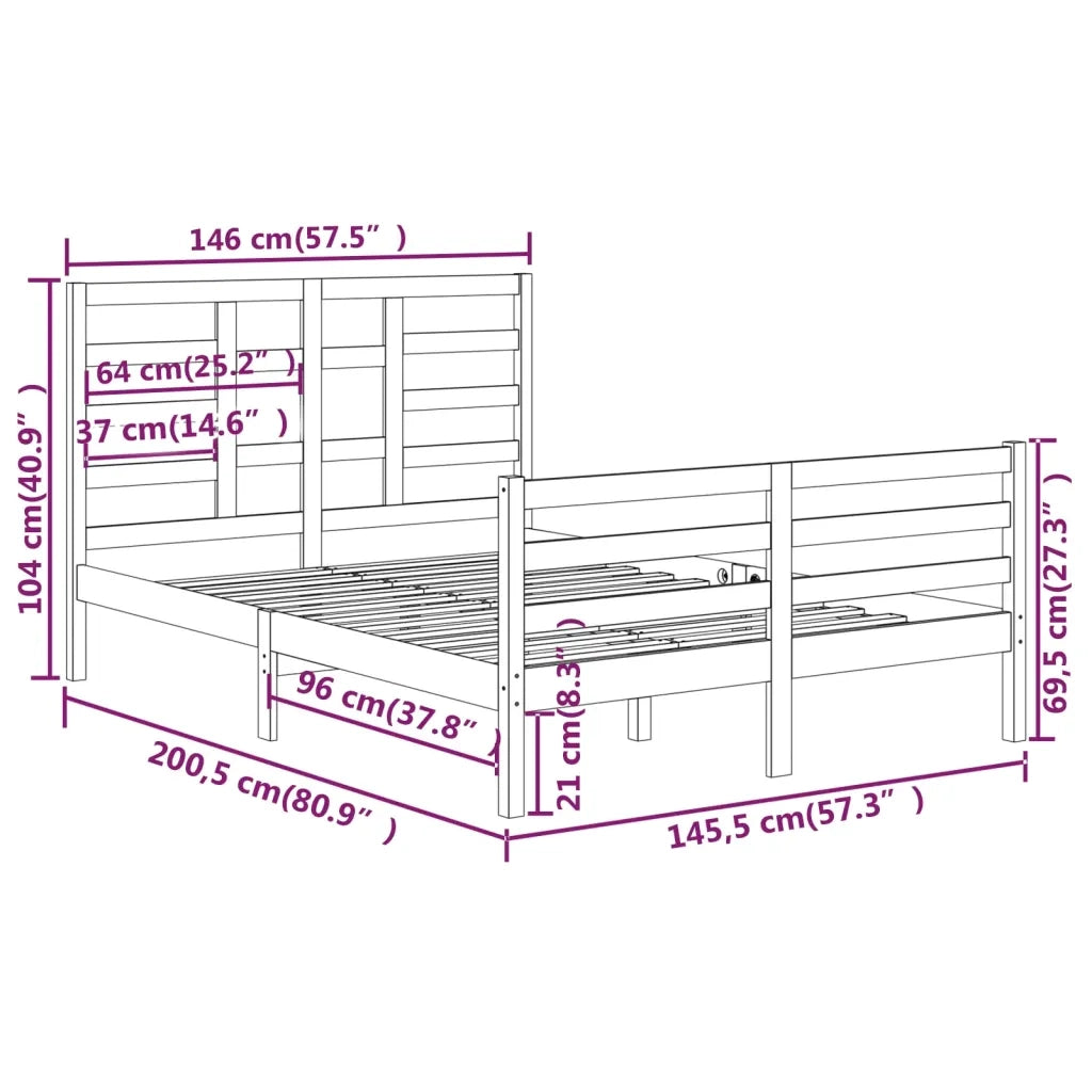 Giroletto senza Materasso-Struttura Letto Ambrato in Legno Massello 140x200 cm 611578