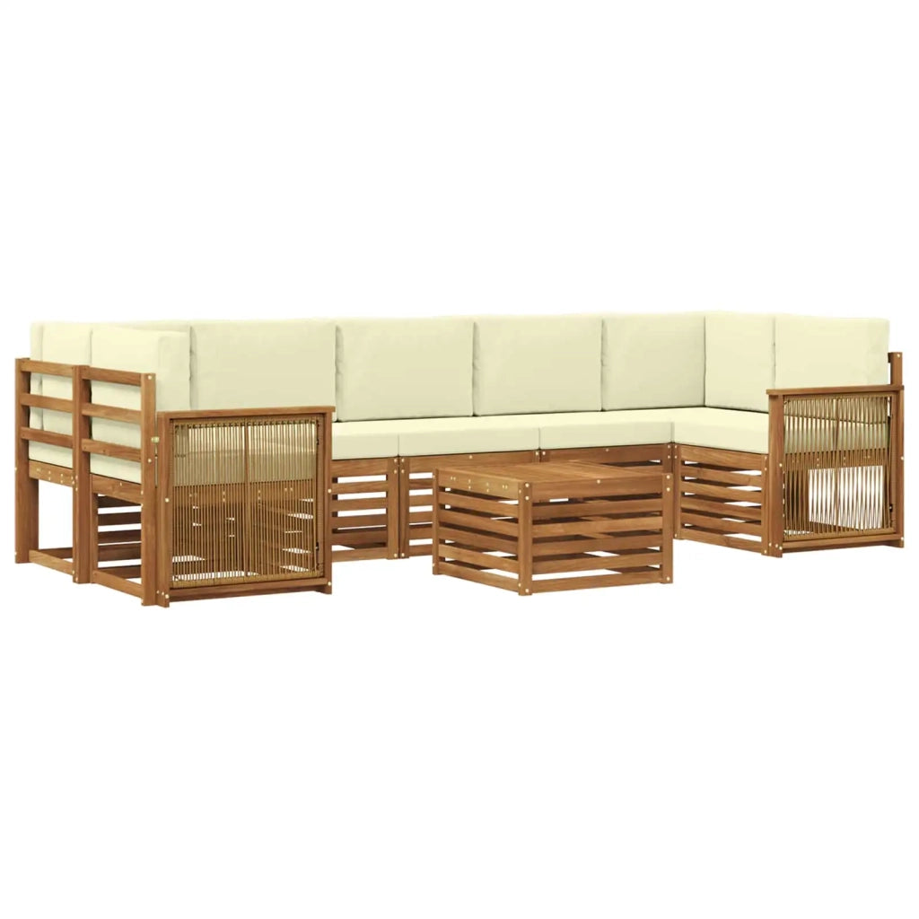 Set di divani da esterno con cuscino 8 pcs Naturale e Crema