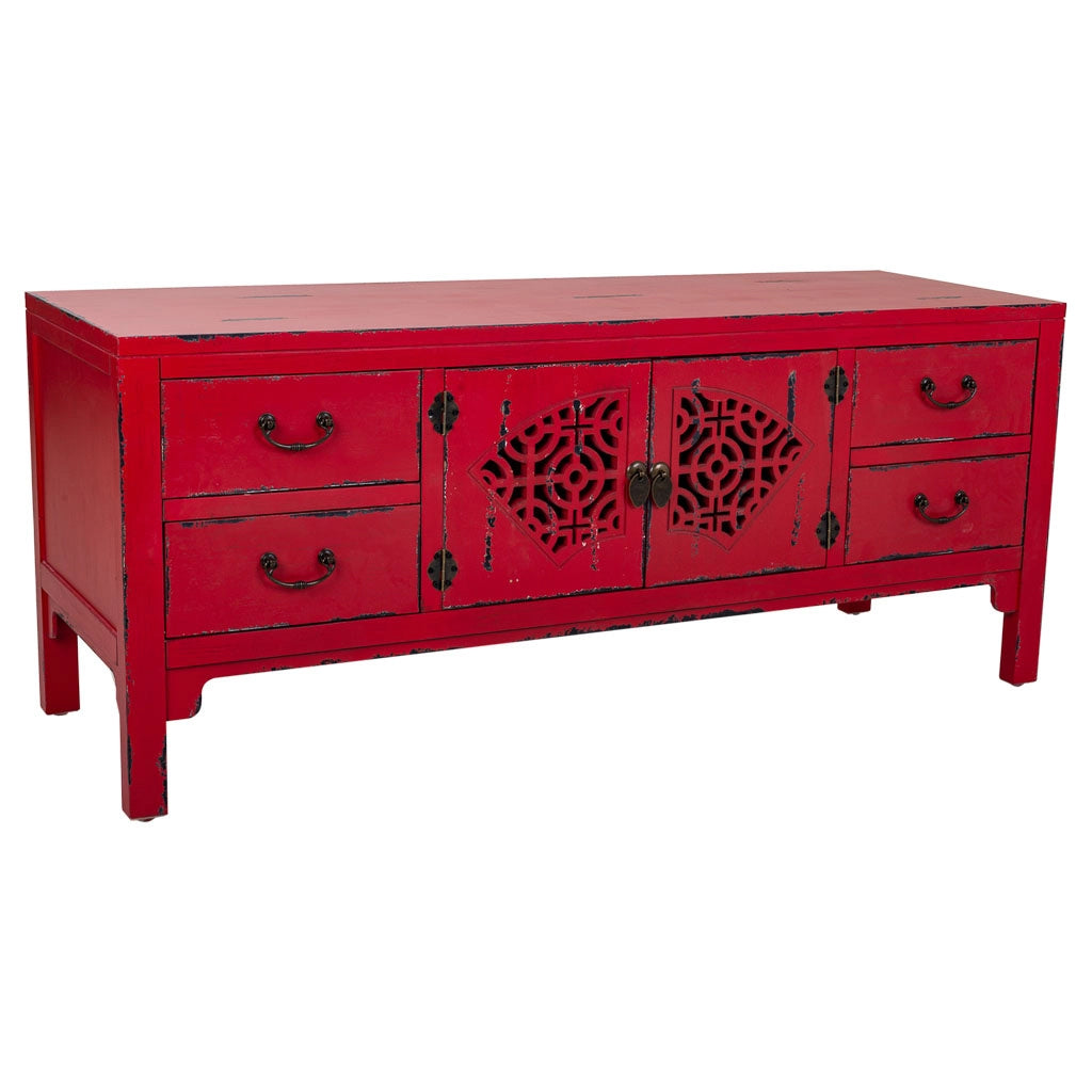 Mobile base in legno rosso 120x40x50h