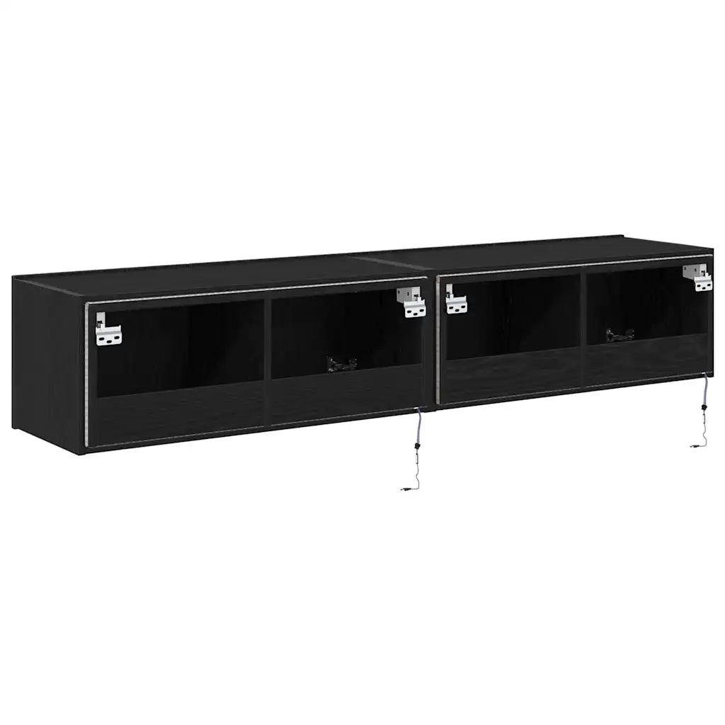 Mobile TV da parete con LED 2 pcs Rovere Nero 80 x 35 x 31 cm 863109
