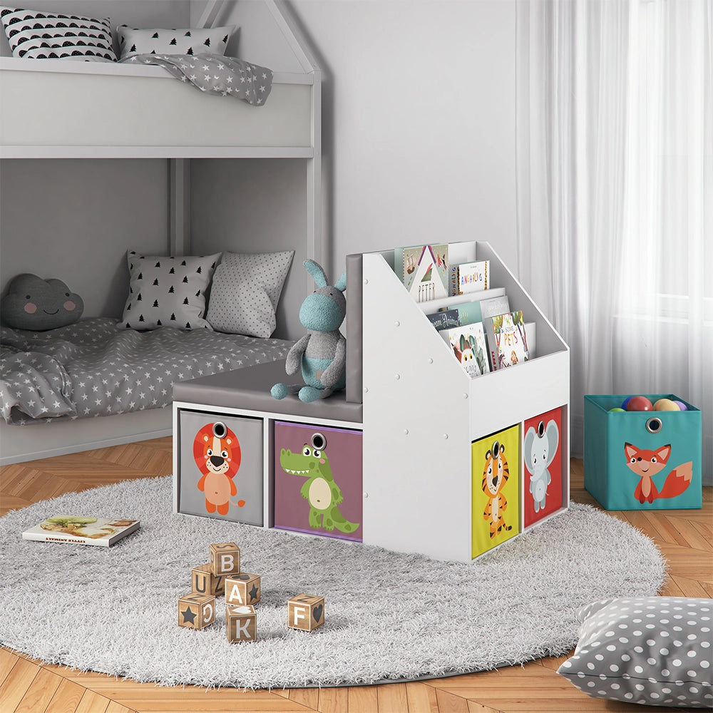 Vicco Libreria bambini Bianco 97.1 x 78.4 cm con 6 scatole pieghevoli colorate