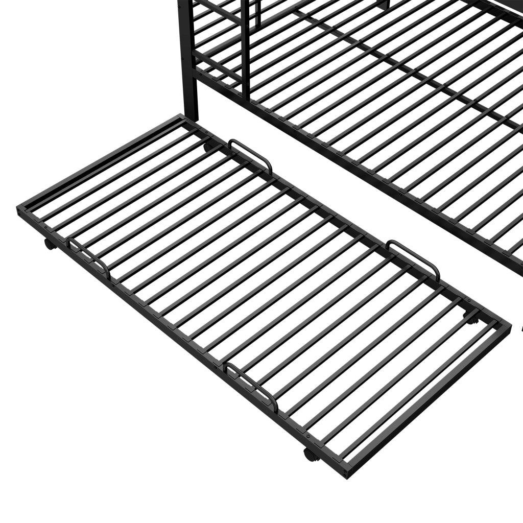 Castello in metallo 140x200 con letto estraibile; sponde e scala; per bambini; nero