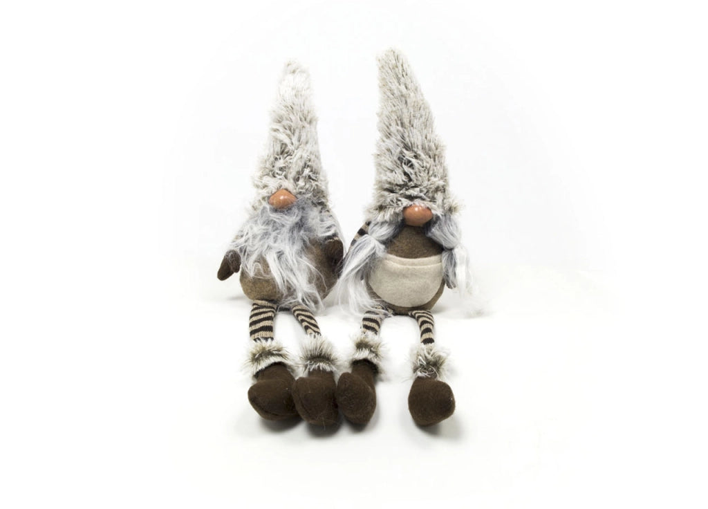 Coppia Gnomi Marroni Seduti Fermaporta Decorativi Con Gambe Molli Altezza 41 cm