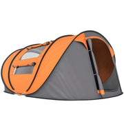 TENDA DA CAMPEGGIO POP UP 2 POSTI CON 2 PORTE, 4 FINESTRE E TELO IMPERMEABILE, 263.5X220X123 CM, ARANCIONE