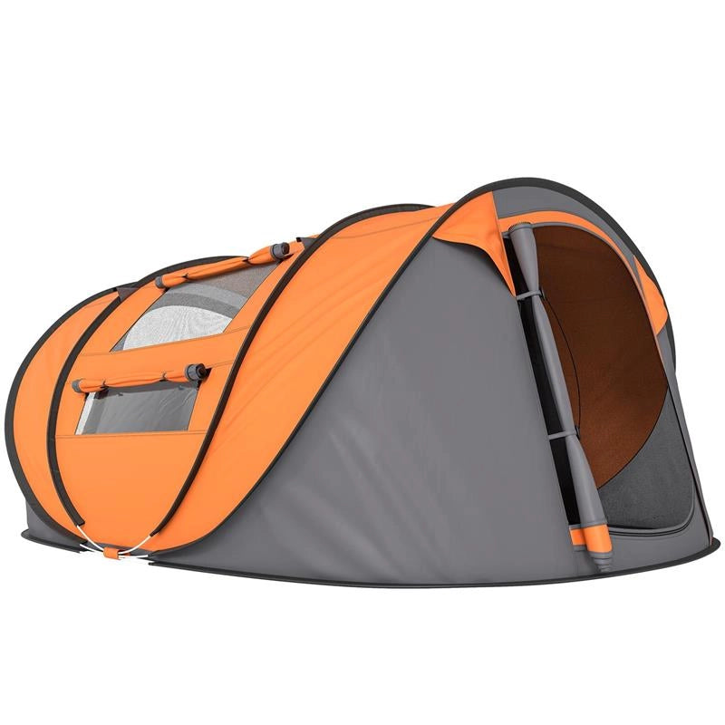TENDA DA CAMPEGGIO POP UP 2 POSTI CON 2 PORTE, 4 FINESTRE E TELO IMPERMEABILE, 263.5X220X123 CM, ARANCIONE