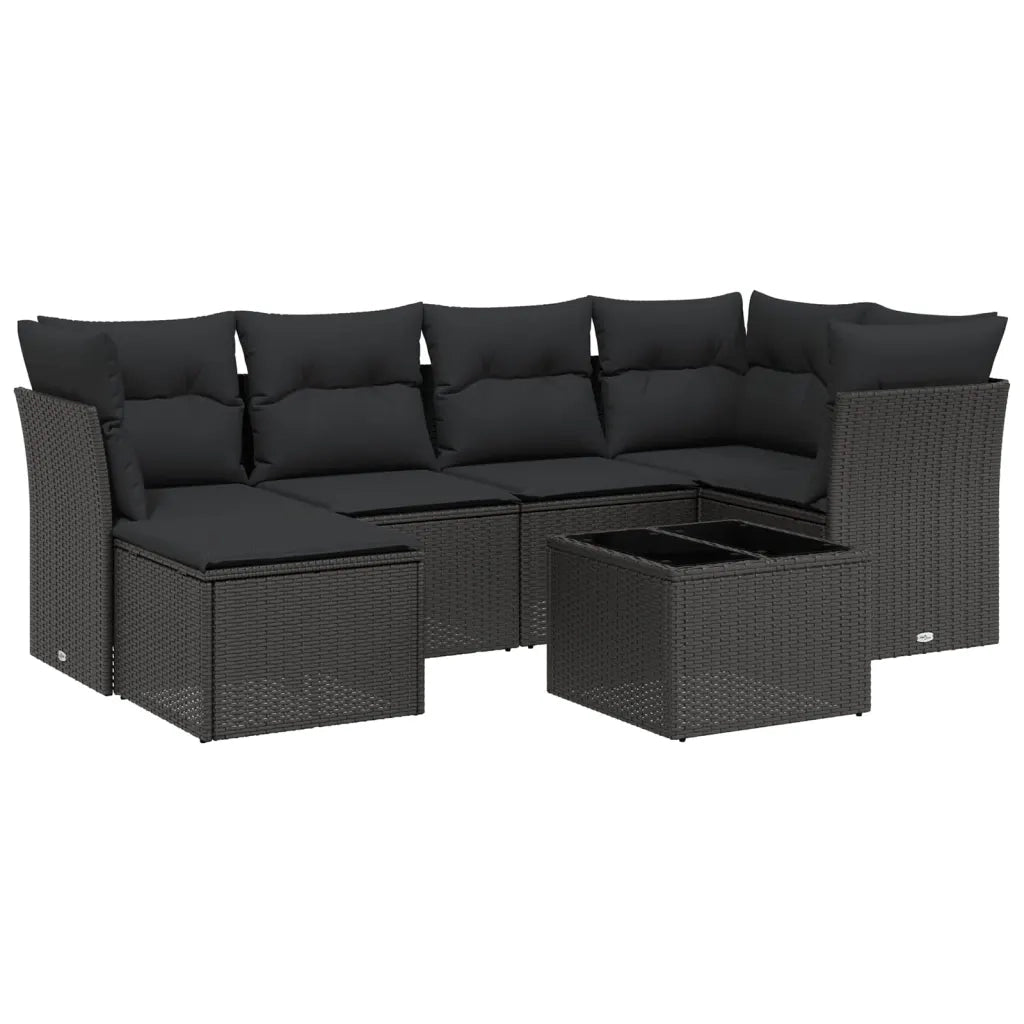 Set Divani da Giardino con Cuscini 7pz Nero Polyrattan