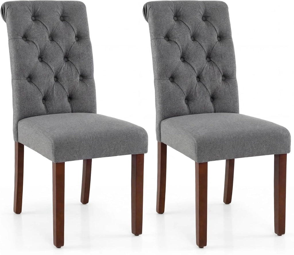 Set di 2 Sedie Imbottite da Cucina, Sedia Sala da Pranzo con Schienale Alto, Cuscino Comodo e Gambe in Legno Massello, Sedia Moderno per Camera da Letto, Salotto, Salone e Ristorante (Grigo)