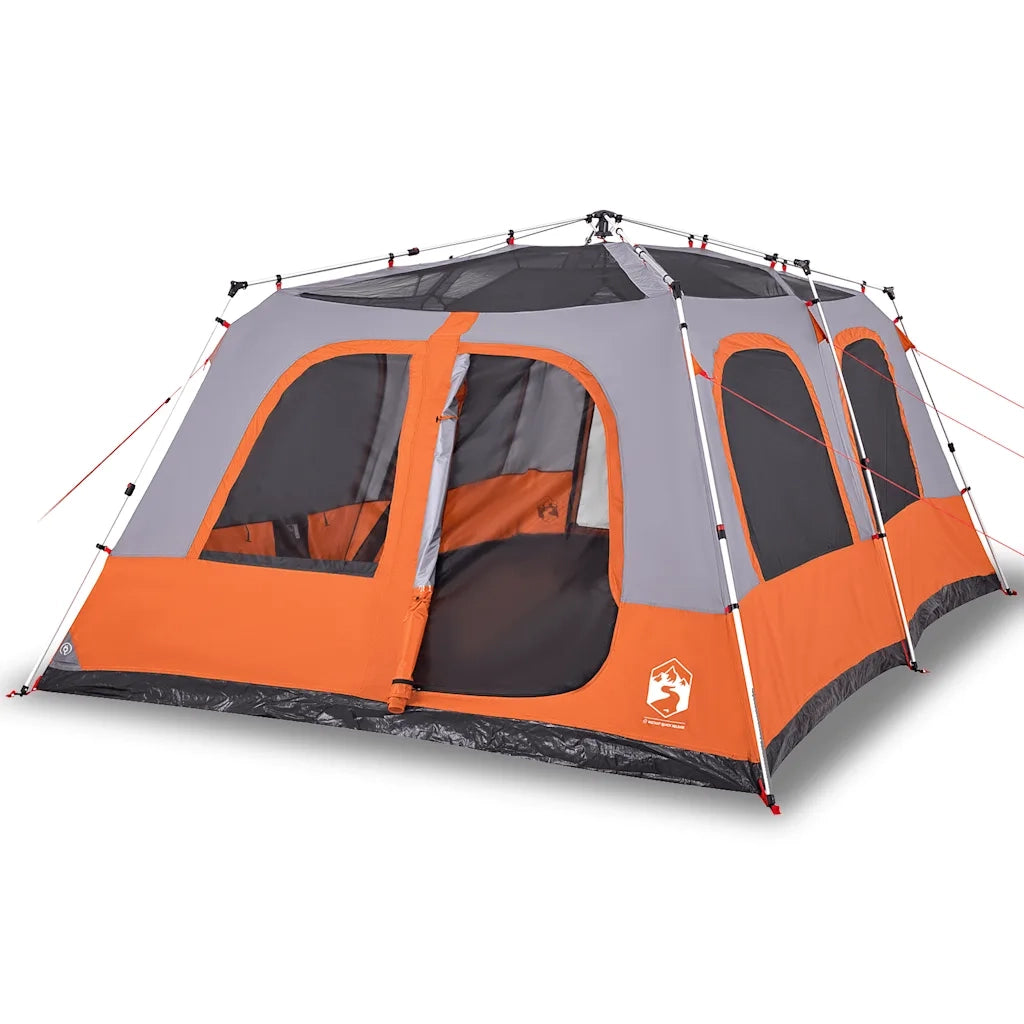Tenda a Cupola 10 Persone-Tenda da campeggio Grigio e Arancione a Rilascio Rapido
