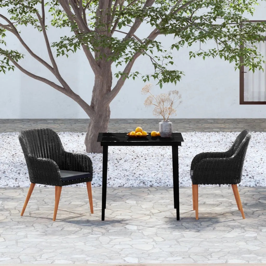 Set da Pranzo da Giardino 3 pz | Set Salotto da Giardino con Cuscini Nero