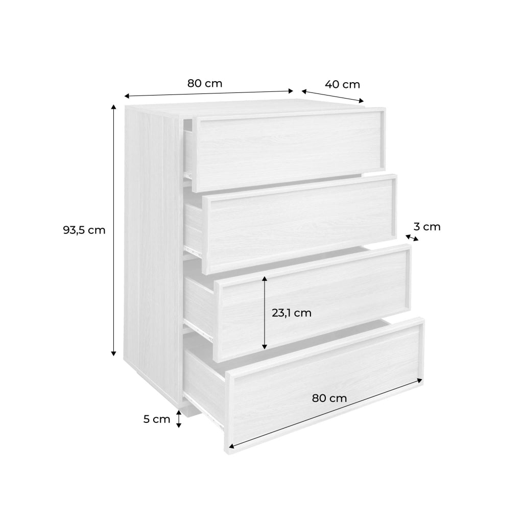Cassettiera decorativa in legno e tessuto con 4 cassetti, marrone