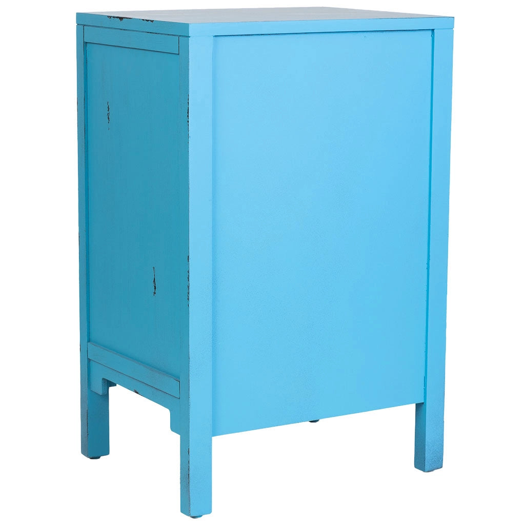 Mesita de madera con 3 cajones azul 45x36x70
