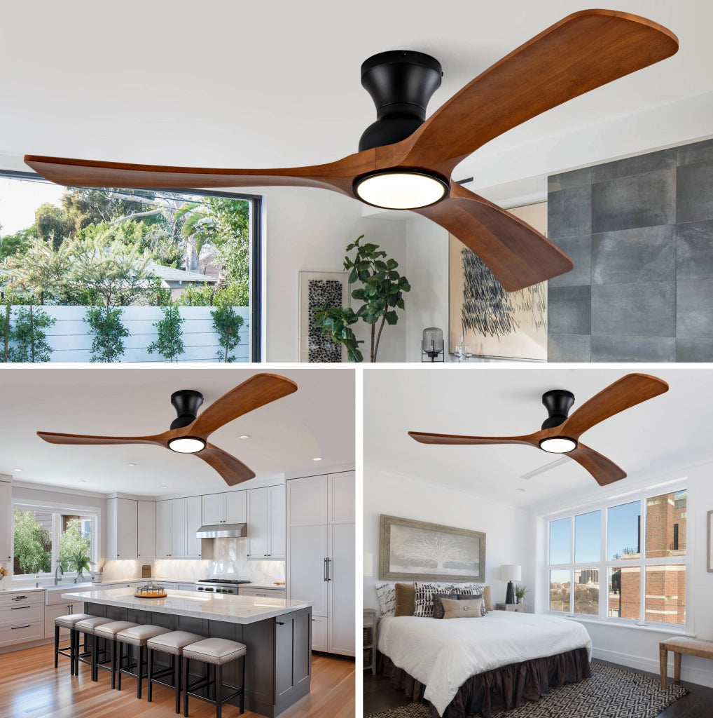 Ventilatore da soffitto 52 pollici con LED, telecomando e pale in noce scuro