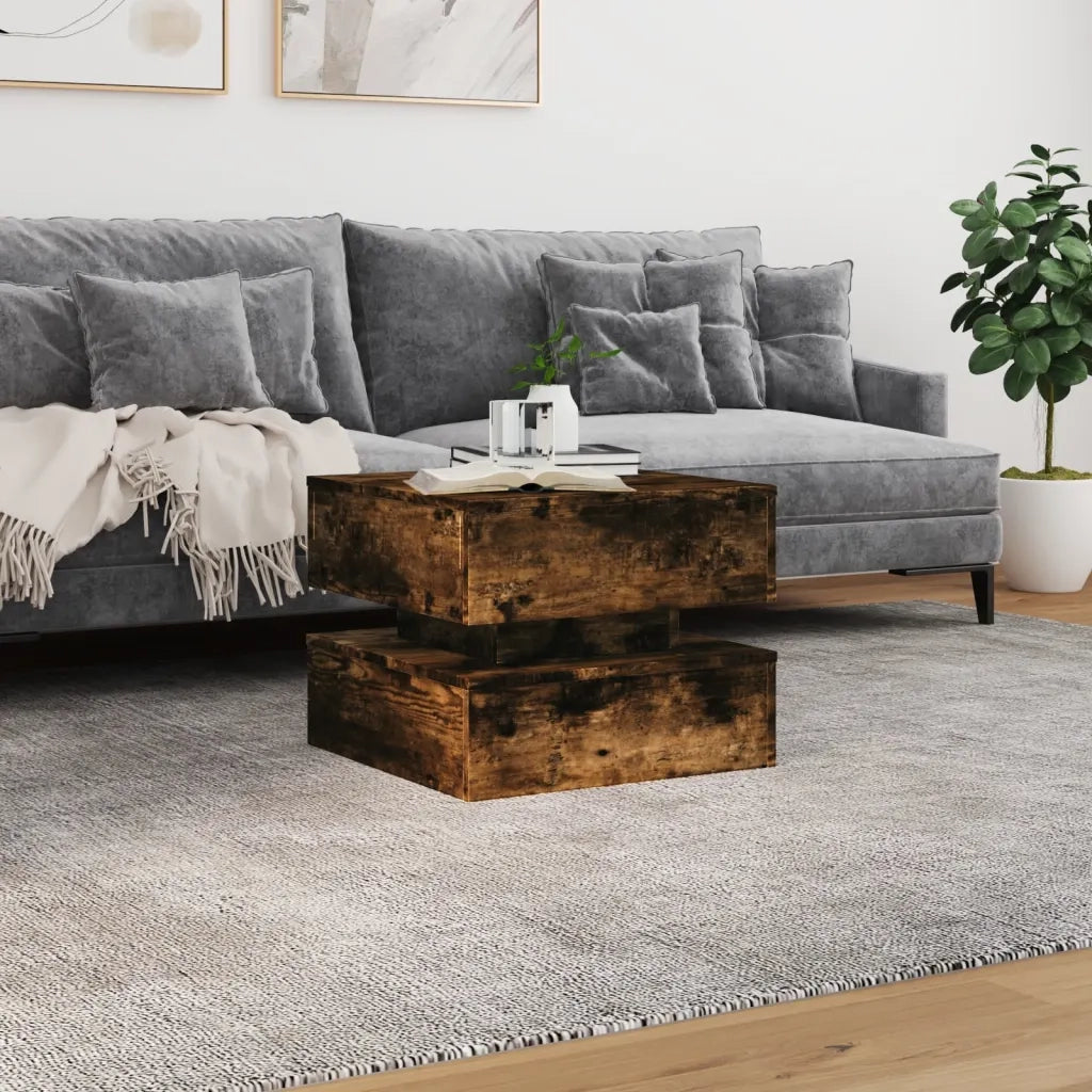 Tavolino da Soggiorno con Luci LED Rovere Sonoma 50x50x40 cm 839858