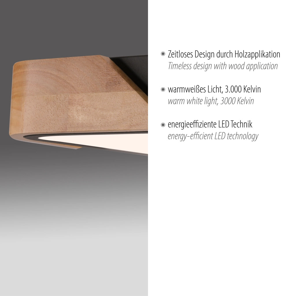 Plafoniera quadrata 32cm nera/legno LED 24W BILA Just Light
