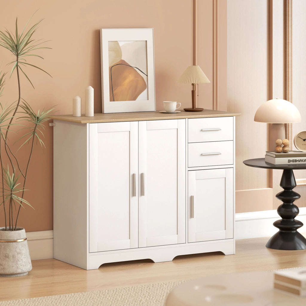 Cassettiera con ante e ripiani ¨C zephmum ¨C bianco e legno naturale 100x40x78