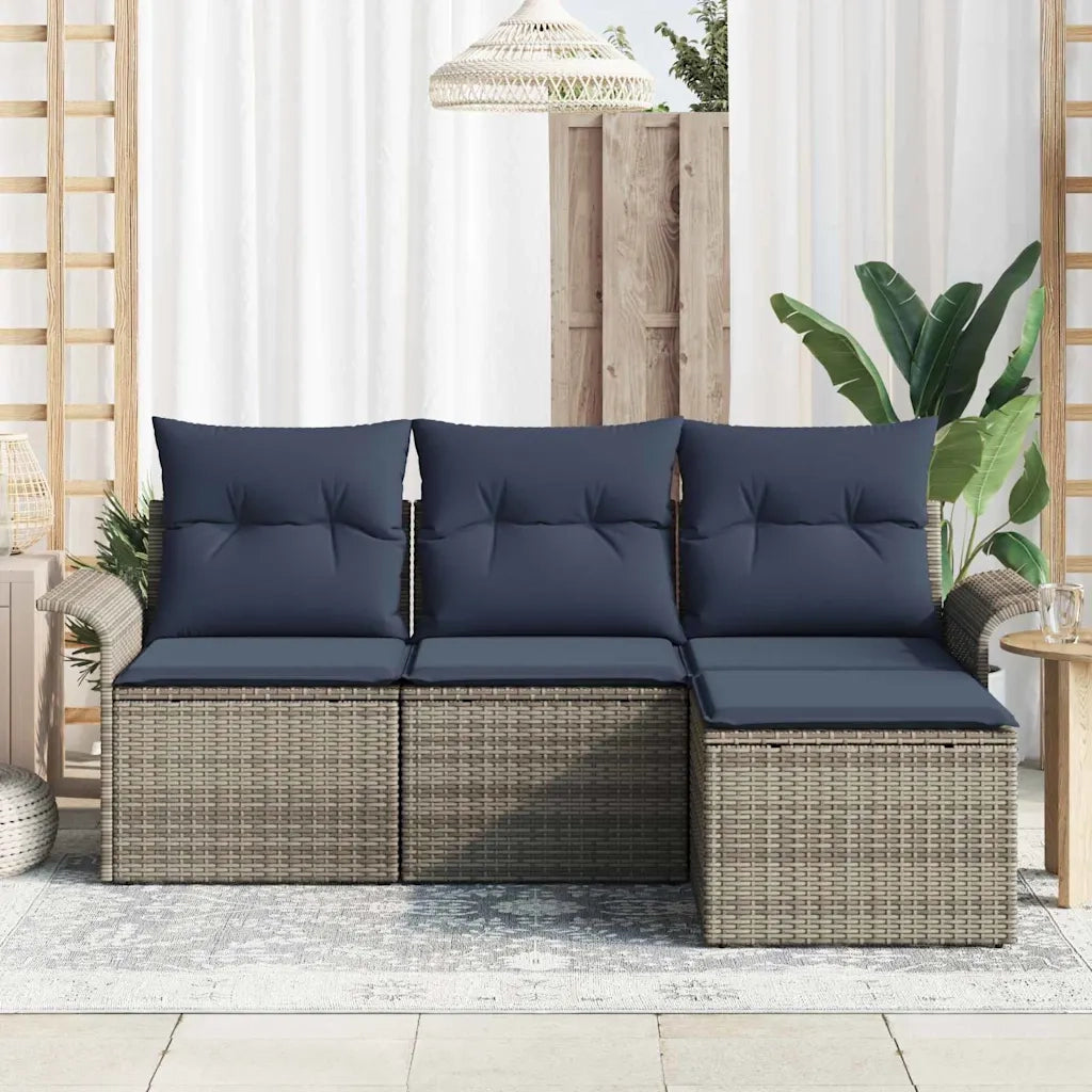 Set Divano da Giardino con cuscino 4 pcs Grigio polyrattan 3345315