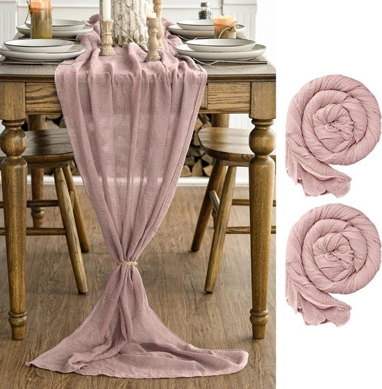 Tavolo da pranzo in gauze rosa chiaro, 2 pezzi, 80x300 cm, decorazione per la tavola da pranzo, per interni, per vacanze, matrimoni, feste, compleanni