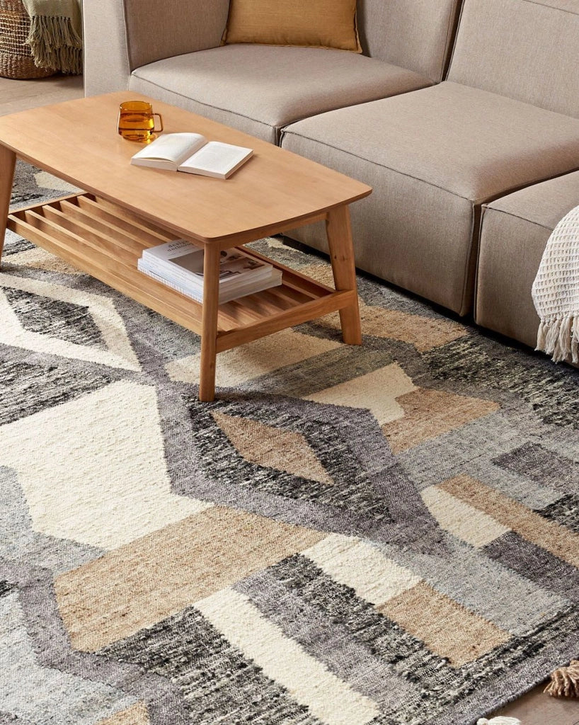Tappeto Kilim multicolore in lana e cotone 200 x 300 cm Fatto a mano con motivo patchwork boho con frange