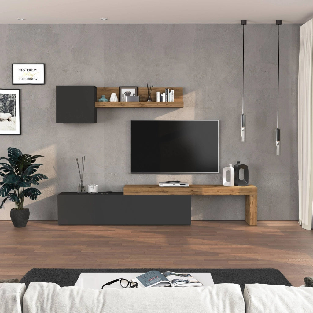 WHOUS Parete attrezzata Chronos set soggiorno antracite opaco e rovere 190/350x40 cm