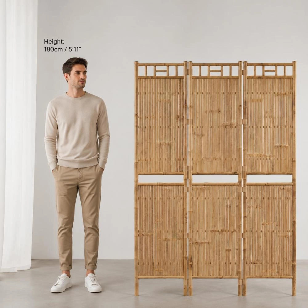 3-piece Room Divider Bamboo 120x180 Cm
