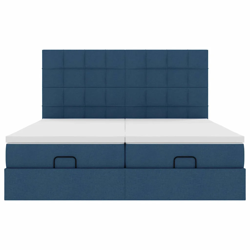 Struttura Letto Pouf con Materassi Blu 200x200 cm in Tessuto 3313705