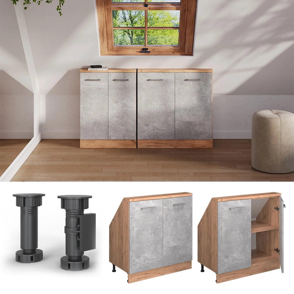 Mobile cucina sottotetto R-Line Calcestruzzo/Rovere dorato 80 cm con 2 porte Vicco