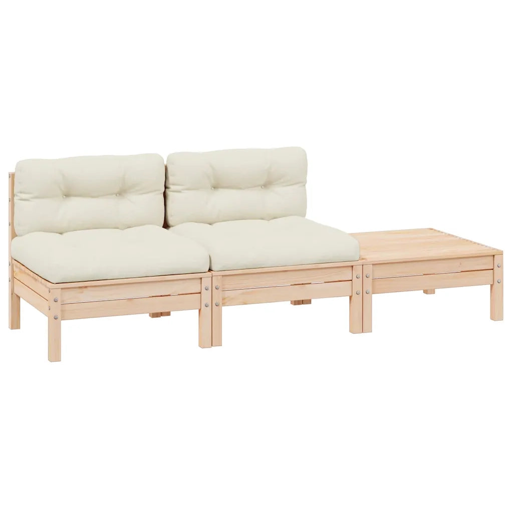 Set Divani da Giardino 3 pz con Cuscini Crema Massello di Pino cod mxl 73495