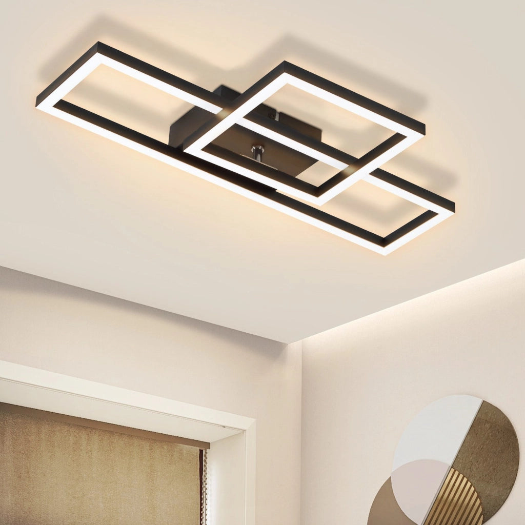 ZMH Lampada da soffitto plafoniera LED nera 2 cornici 3000K per soggiorno corridoio cucina